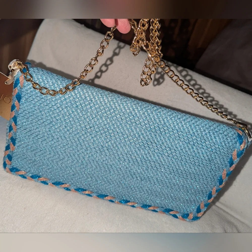 PHO Firenze Blue and Gold Chain Women's  envelope style bag.